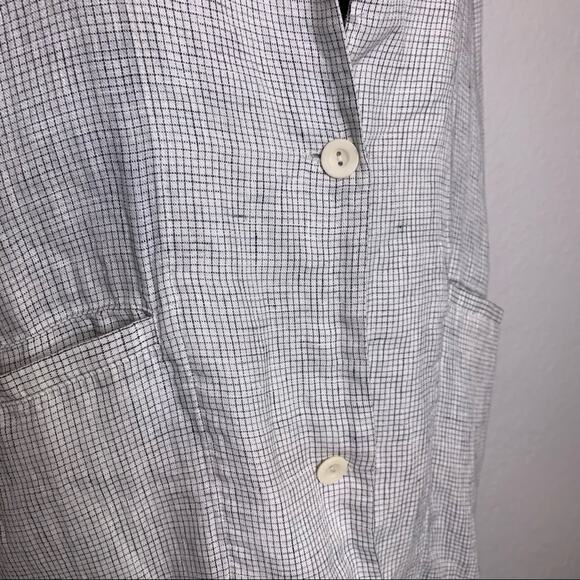 Eileen Fisher white navy windowpane plaid long linen jacket size Medium - Picture 4 of 14